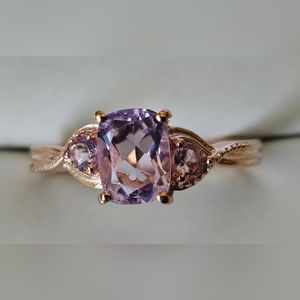 Rose De France Amethyst 3 Stone Ring Rose Gold Over Sterling Silver Sz 9